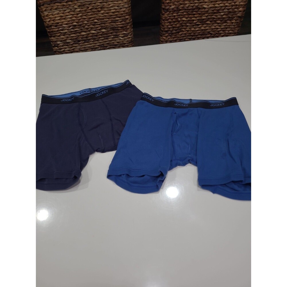 2 Jockey Men's Staycool Brief Boxer Shorts Size Medium Blue Cotton Logo B26